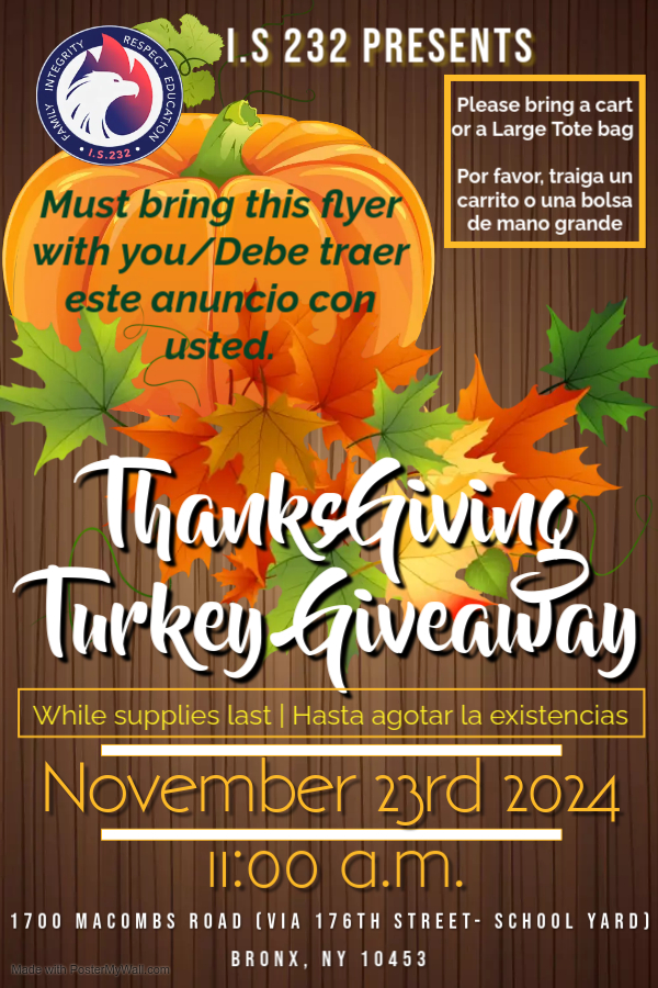 I.S. 232 Thanksgiving Giveaway